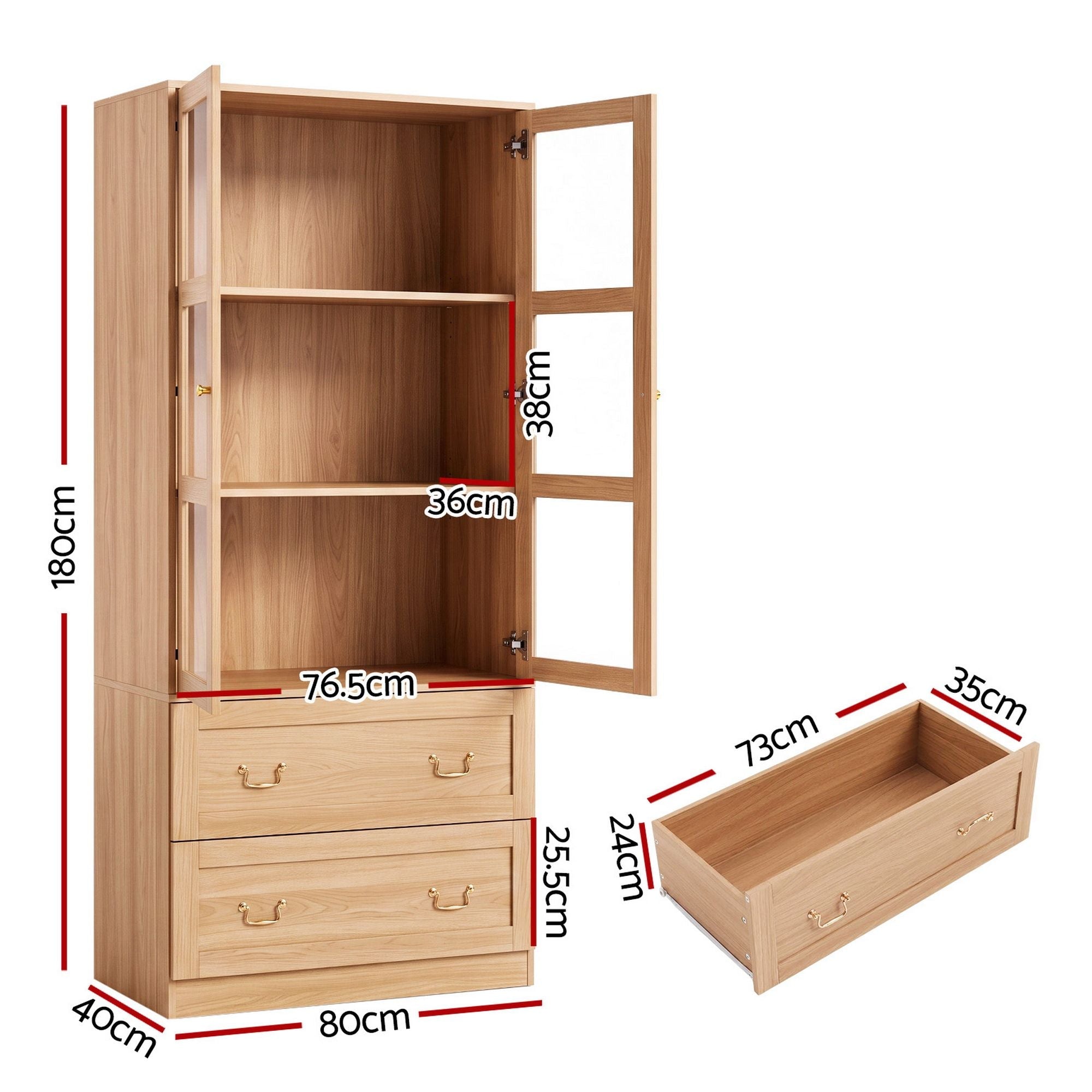 Buffet Sideboard Cabinets X2 180cm Hutch Storage Kitchen Drawer Door Wood - Furniture > Bathroom > Sinks - Rivercity House & Home Co. (ABN 18 642 972 209) - Affordable Modern Furniture Australia
