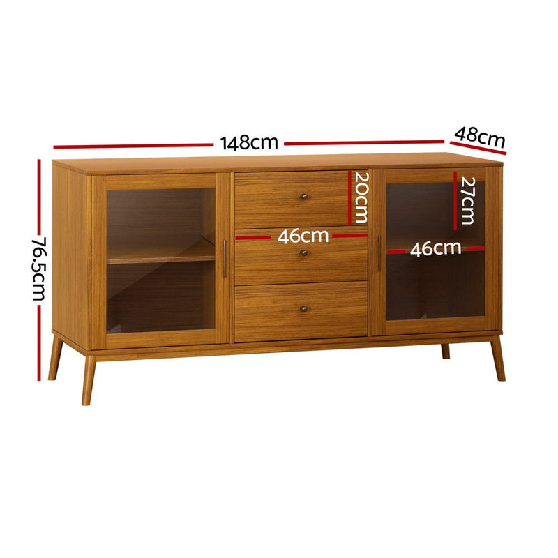 Buffet Sideboard Glass Doors - Oak - Furniture > Living Room - Rivercity House & Home Co. (ABN 18 642 972 209) - Affordable Modern Furniture Australia