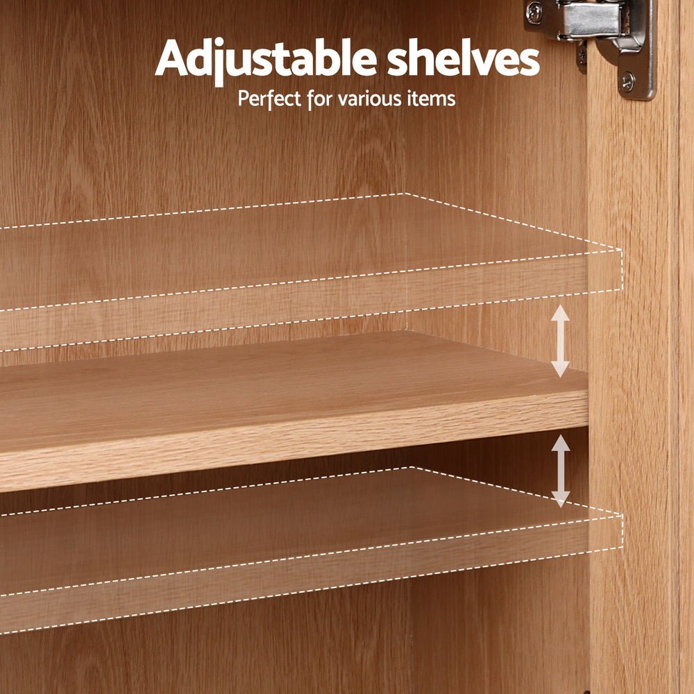 Buffet Sideboard Hutch Storage Cabinet Kitchen Cupboard Hooks Rattan Pine - Furniture > Dining > Buffets & Sideboards - Rivercity House & Home Co. (ABN 18 642 972 209) - Affordable Modern Furniture Australia