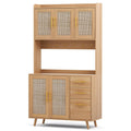 Buffet Sideboard Hutch Storage Cabinet with Hooks and Drawers - Pine Rattan