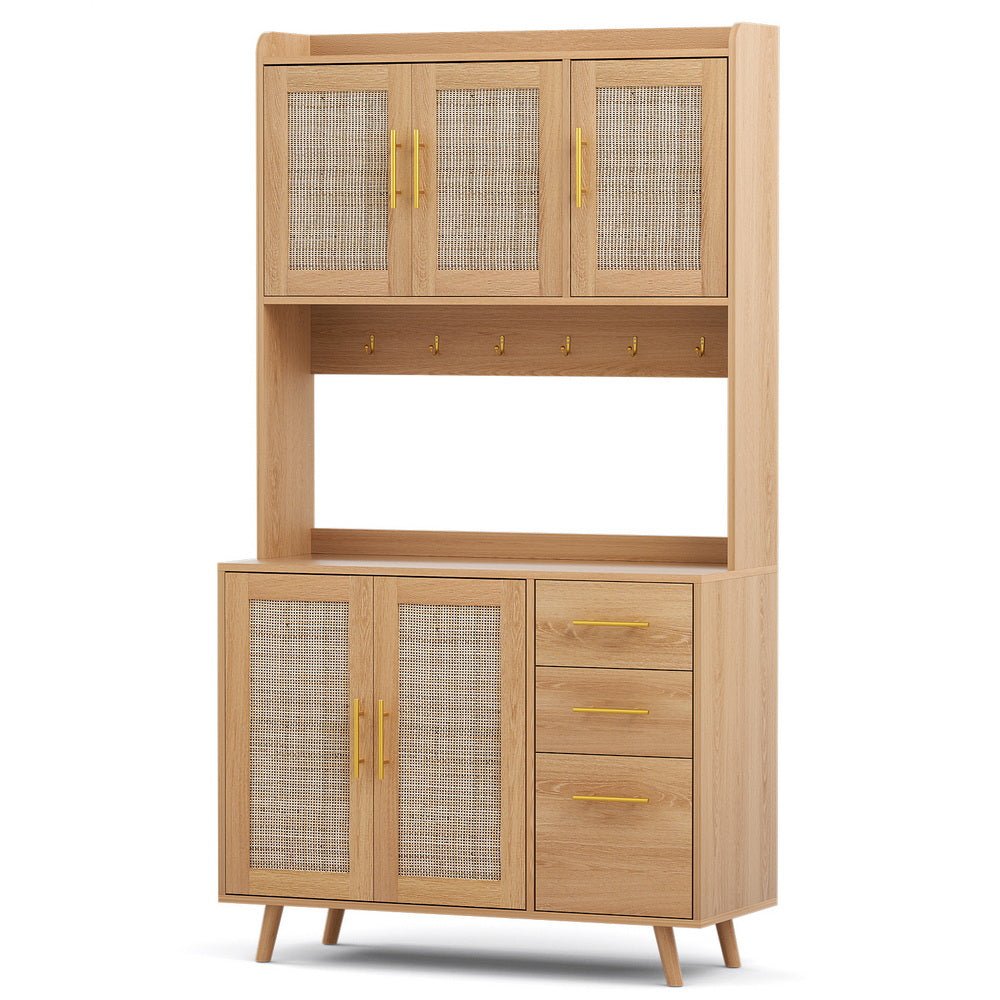 Buffet Sideboard Hutch Storage Cabinet Kitchen Cupboard Hooks Rattan Pine - Furniture > Dining > Buffets & Sideboards - Rivercity House & Home Co. (ABN 18 642 972 209) - Affordable Modern Furniture Australia