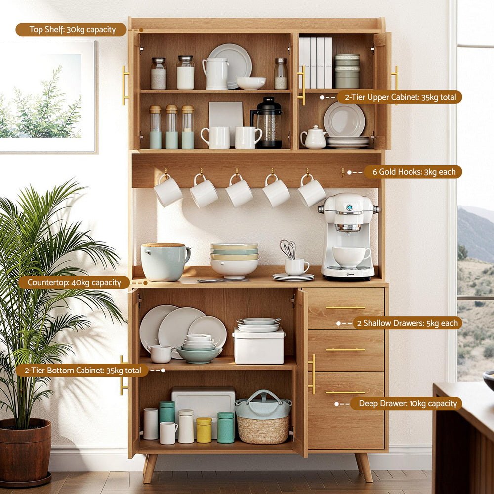 Buffet Sideboard Hutch Storage Cabinet Kitchen Cupboard Hooks Rattan Pine - Furniture > Dining > Buffets & Sideboards - Rivercity House & Home Co. (ABN 18 642 972 209) - Affordable Modern Furniture Australia
