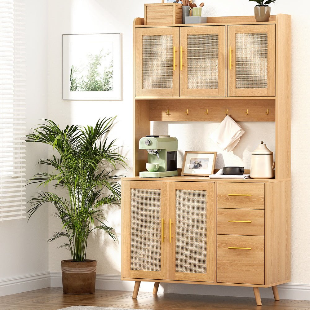 Buffet Sideboard Hutch Storage Cabinet Kitchen Cupboard Hooks Rattan Pine - Furniture > Dining > Buffets & Sideboards - Rivercity House & Home Co. (ABN 18 642 972 209) - Affordable Modern Furniture Australia