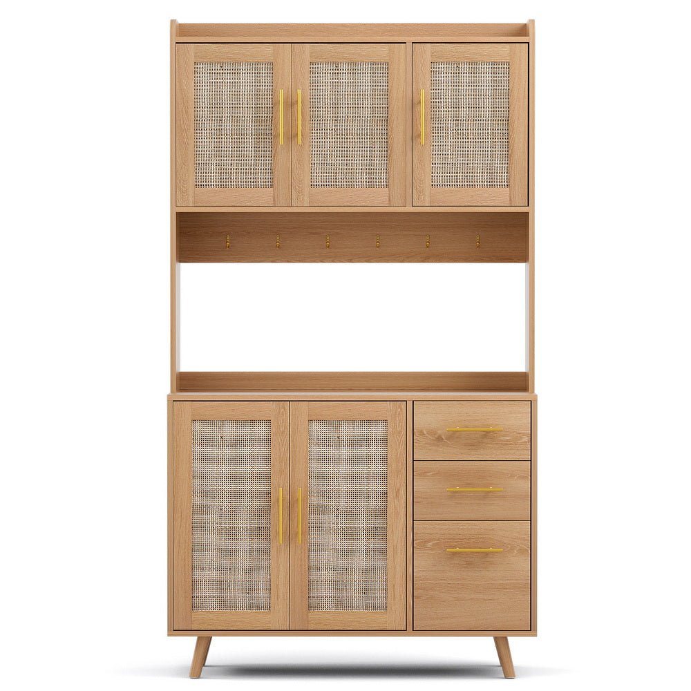 Buffet Sideboard Hutch Storage Cabinet Kitchen Cupboard Hooks Rattan Pine - Furniture > Dining > Buffets & Sideboards - Rivercity House & Home Co. (ABN 18 642 972 209) - Affordable Modern Furniture Australia