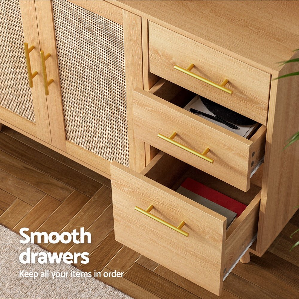 Buffet Sideboard Hutch Storage Cabinet Kitchen Cupboard Hooks Rattan Pine - Furniture > Dining > Buffets & Sideboards - Rivercity House & Home Co. (ABN 18 642 972 209) - Affordable Modern Furniture Australia