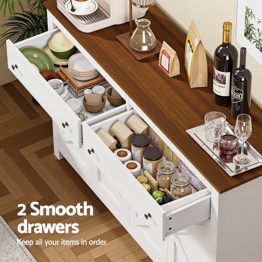 Buffet Sideboard Storage Cabinet Kitchen Cupboard 2 Drawers 140CM White - Furniture > Dining > Buffets & Sideboards - Rivercity House & Home Co. (ABN 18 642 972 209) - Affordable Modern Furniture Australia