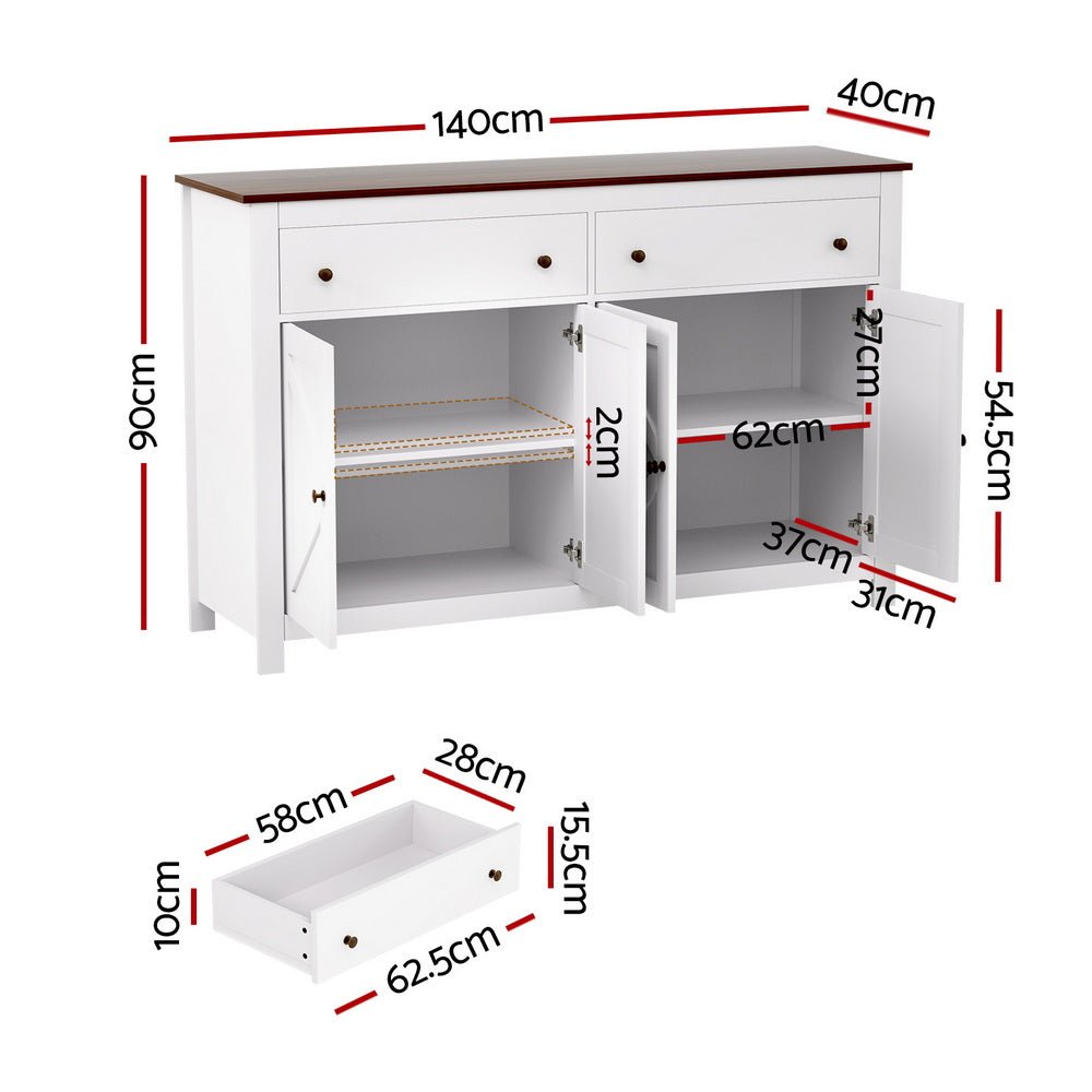 Buffet Sideboard Storage Cabinet Kitchen Cupboard 2 Drawers 140CM White - Furniture > Dining > Buffets & Sideboards - Rivercity House & Home Co. (ABN 18 642 972 209) - Affordable Modern Furniture Australia