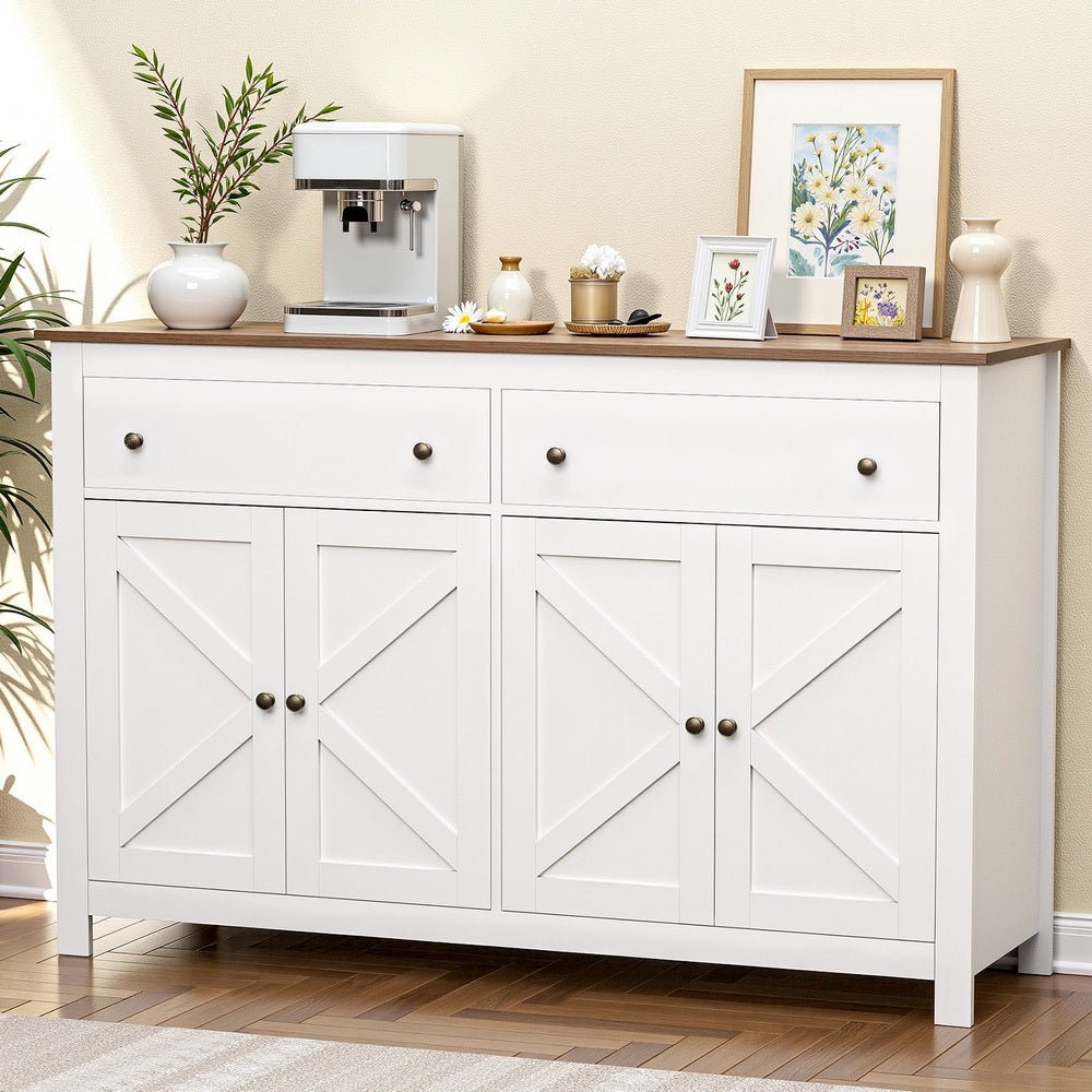 Buffet Sideboard Storage Cabinet Kitchen Cupboard 2 Drawers 140CM White - Furniture > Dining > Buffets & Sideboards - Rivercity House & Home Co. (ABN 18 642 972 209) - Affordable Modern Furniture Australia