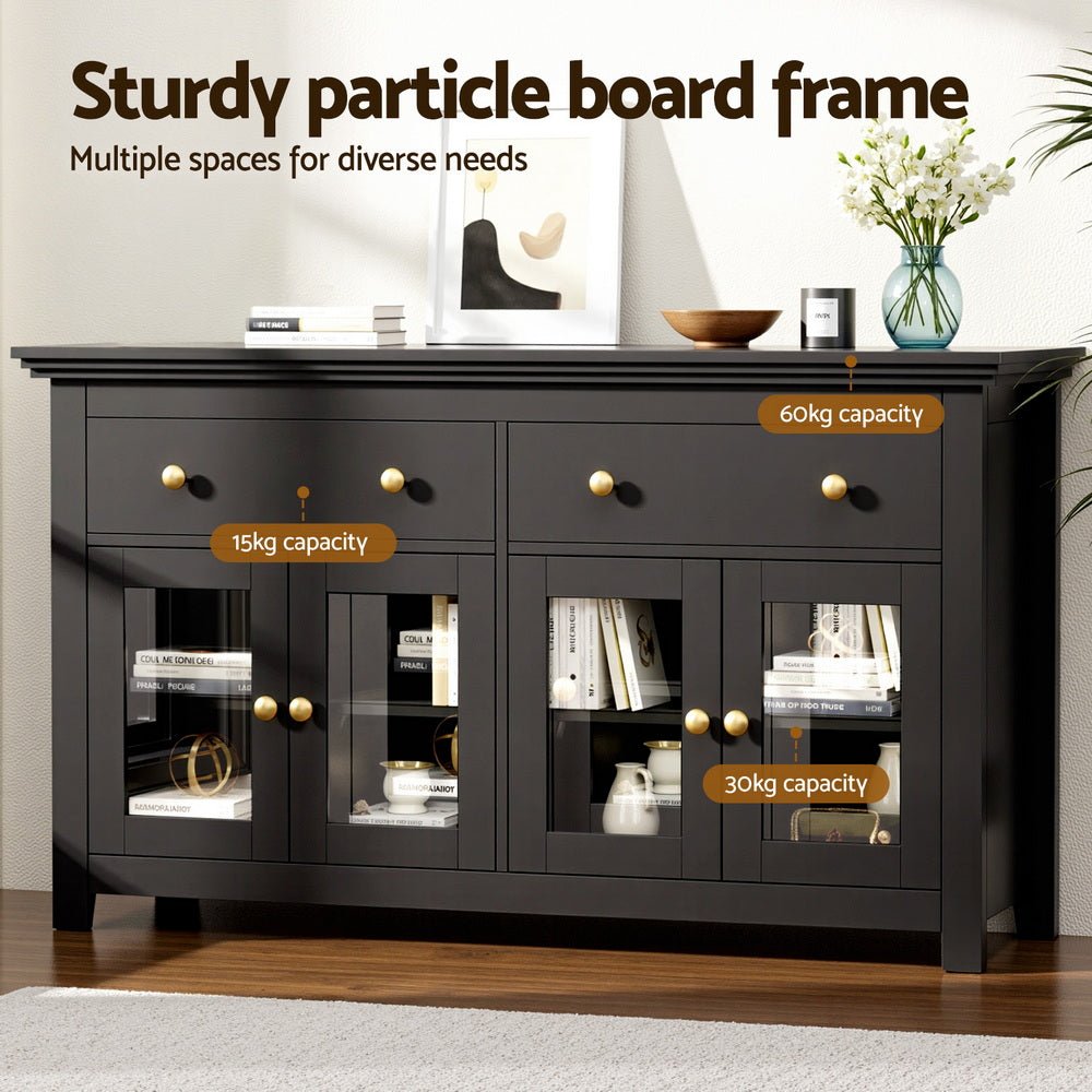Buffet Sideboard Storage Cabinet Kitchen Cupboard Clear Door Drawer Black - Furniture > Dining > Buffets & Sideboards - Rivercity House & Home Co. (ABN 18 642 972 209) - Affordable Modern Furniture Australia