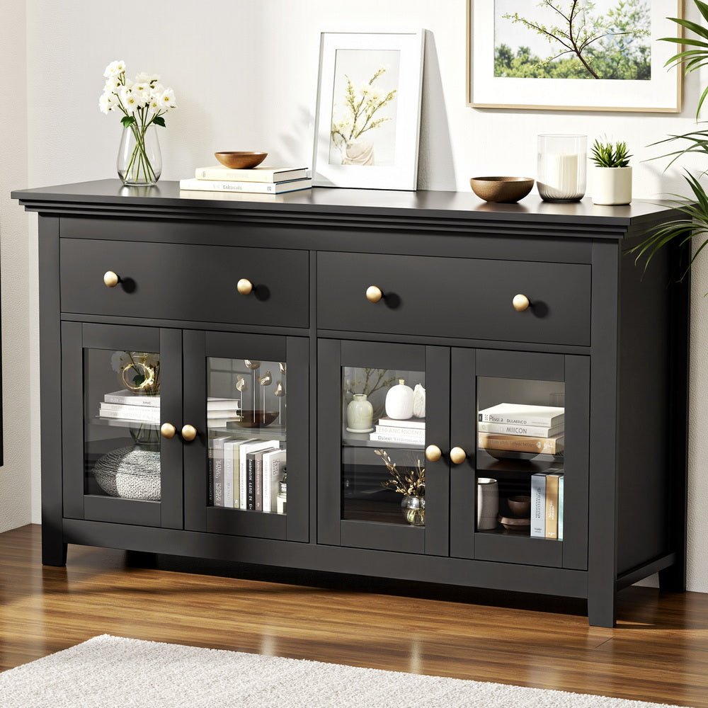 Buffet Sideboard Storage Cabinet Kitchen Cupboard Clear Door Drawer Black - Furniture > Dining > Buffets & Sideboards - Rivercity House & Home Co. (ABN 18 642 972 209) - Affordable Modern Furniture Australia