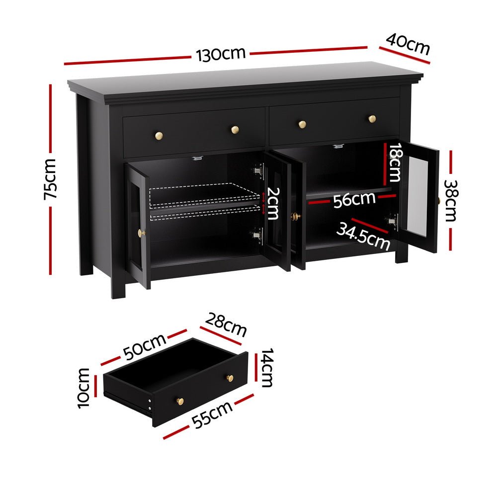 Buffet Sideboard Storage Cabinet Kitchen Cupboard Clear Door Drawer Black - Furniture > Dining > Buffets & Sideboards - Rivercity House & Home Co. (ABN 18 642 972 209) - Affordable Modern Furniture Australia
