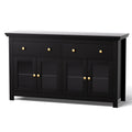 130cm Buffet Sideboard Storage Cabinet with Clear Glass Doors and Drawers - Black