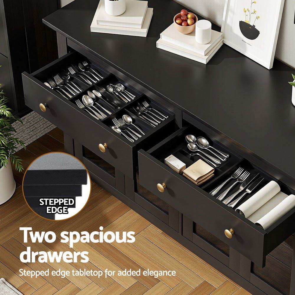 Buffet Sideboard Storage Cabinet Kitchen Cupboard Clear Door Drawer Black - Furniture > Dining > Buffets & Sideboards - Rivercity House & Home Co. (ABN 18 642 972 209) - Affordable Modern Furniture Australia