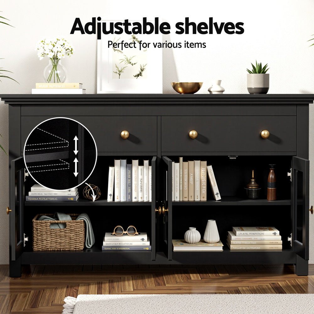 Buffet Sideboard Storage Cabinet Kitchen Cupboard Clear Door Drawer Black - Furniture > Dining > Buffets & Sideboards - Rivercity House & Home Co. (ABN 18 642 972 209) - Affordable Modern Furniture Australia