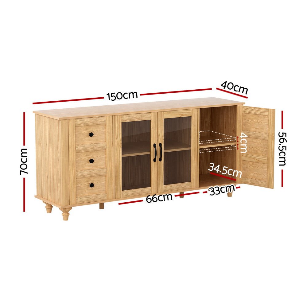 Buffet Sideboard Storage Cabinet Kitchen Cupboard Faux Drawer 150CM Pine - Furniture > Dining > Buffets & Sideboards - Rivercity House & Home Co. (ABN 18 642 972 209) - Affordable Modern Furniture Australia