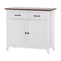 Buffet Sideboard Storage Cabinet with 2 Drawers and Walnut Top - White