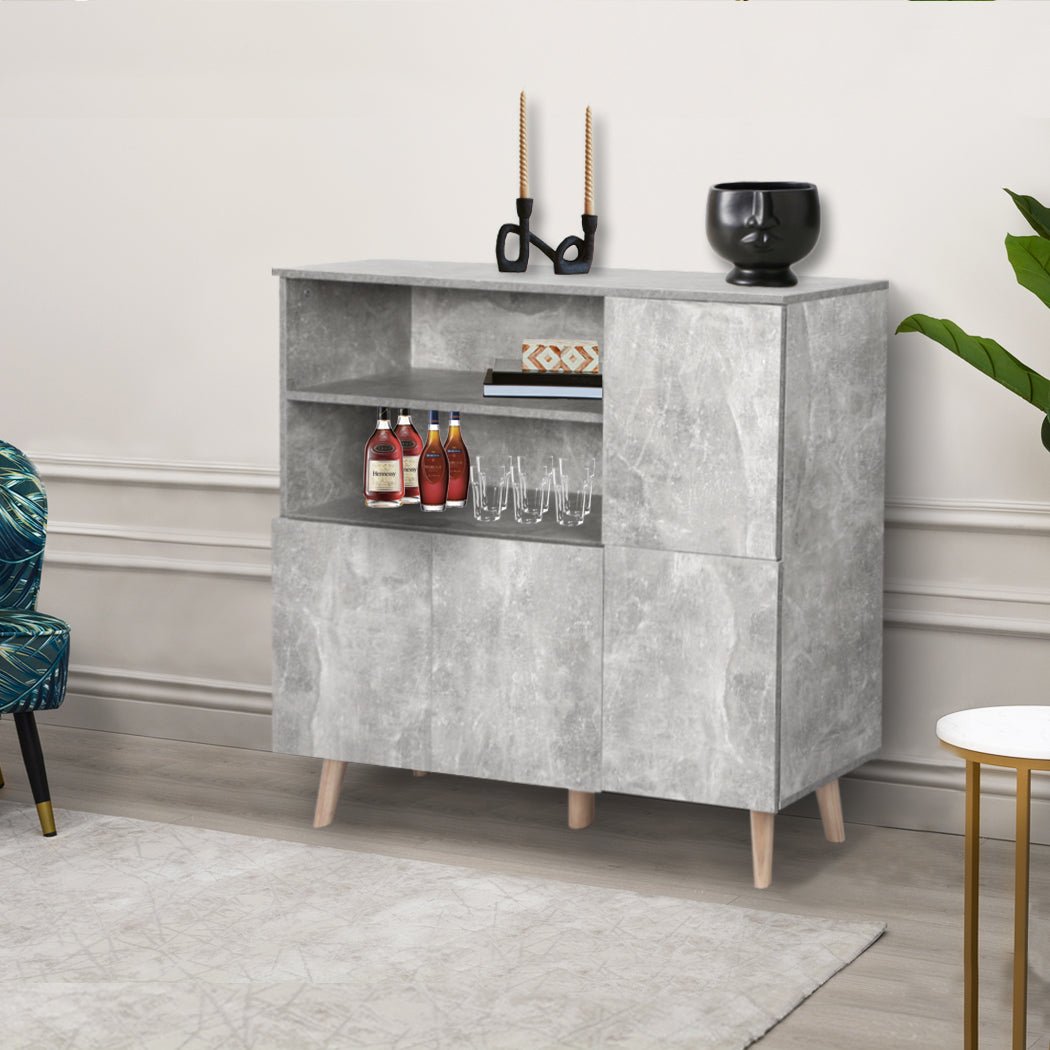 Buffet Sideboard Storage Cabinet with Shelves and Doors - Grey - Rivercity House & Home Co. (ABN 18 642 972 209) - Affordable Modern Furniture Australia