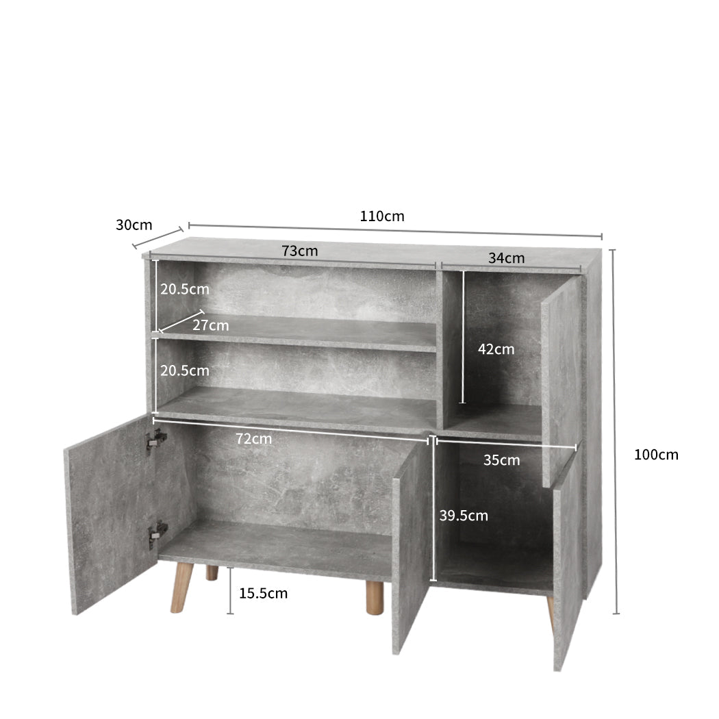 Buffet Sideboard Storage Cabinet with Shelves and Doors - Grey - Rivercity House & Home Co. (ABN 18 642 972 209) - Affordable Modern Furniture Australia