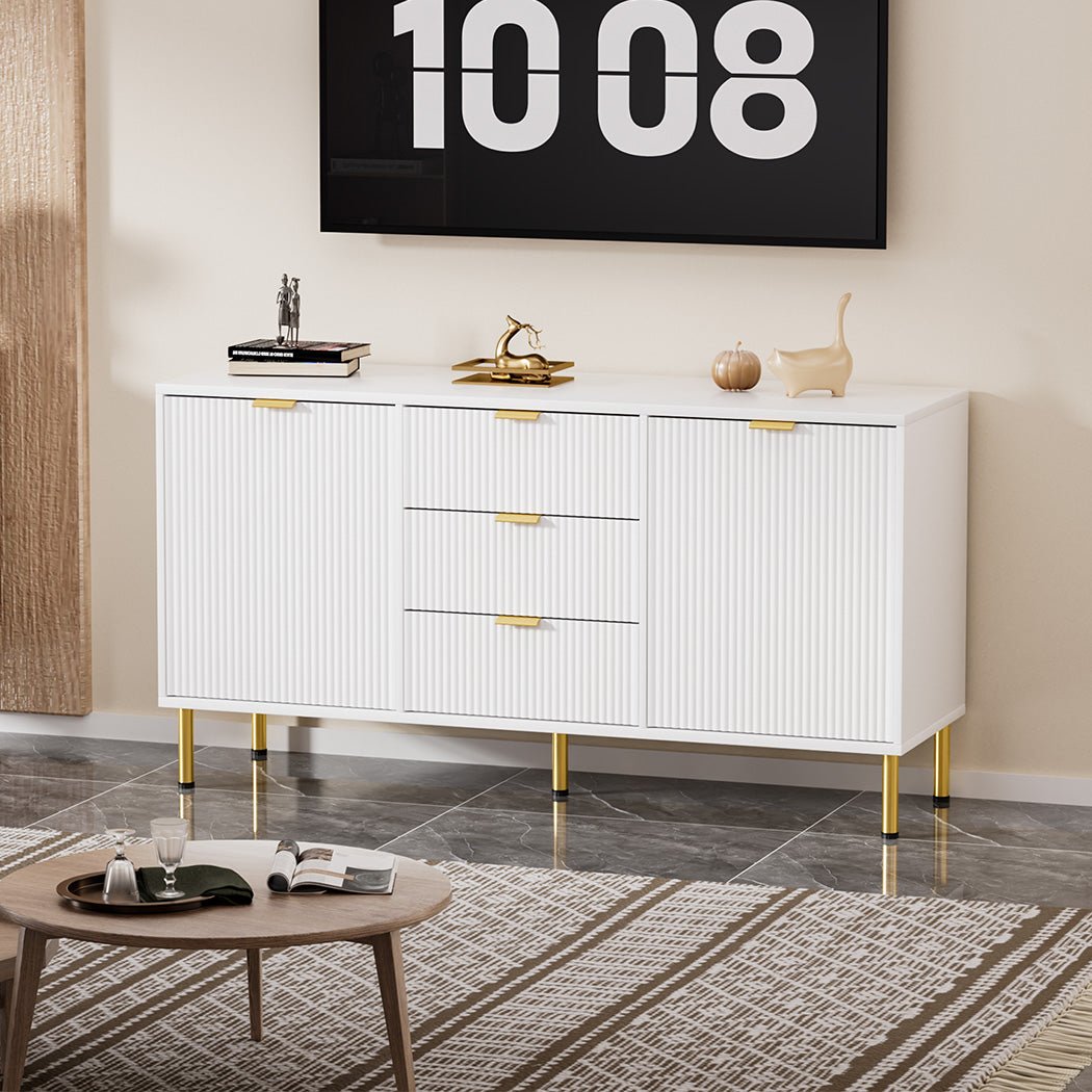 Buffet Sideboard with 3 Drawers & 2 Doors, Large Storage - White - Rivercity House & Home Co. (ABN 18 642 972 209) - Affordable Modern Furniture Australia