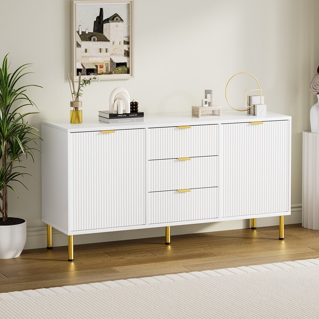 Buffet Sideboard with 3 Drawers & 2 Doors, Large Storage - White - Rivercity House & Home Co. (ABN 18 642 972 209) - Affordable Modern Furniture Australia