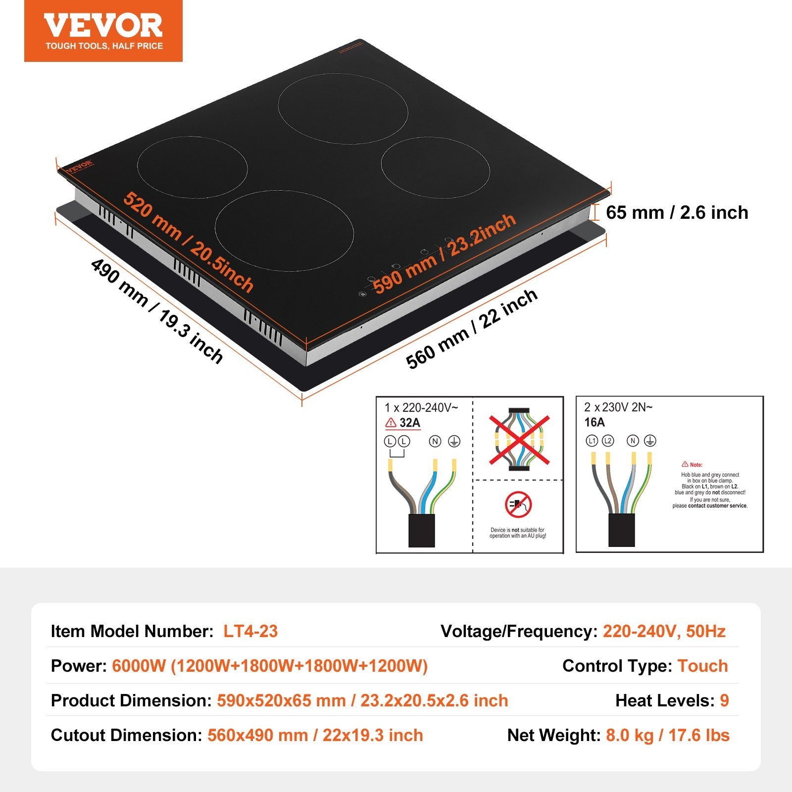 Built - in Electric Cooktop Radiant Ceramic Cooktop 4 Burners 23.2x20.5 inch - Appliances > Kitchen Appliances > Cooktops & Stoves - Rivercity House & Home Co. (ABN 18 642 972 209) - Affordable Modern Furniture Australia
