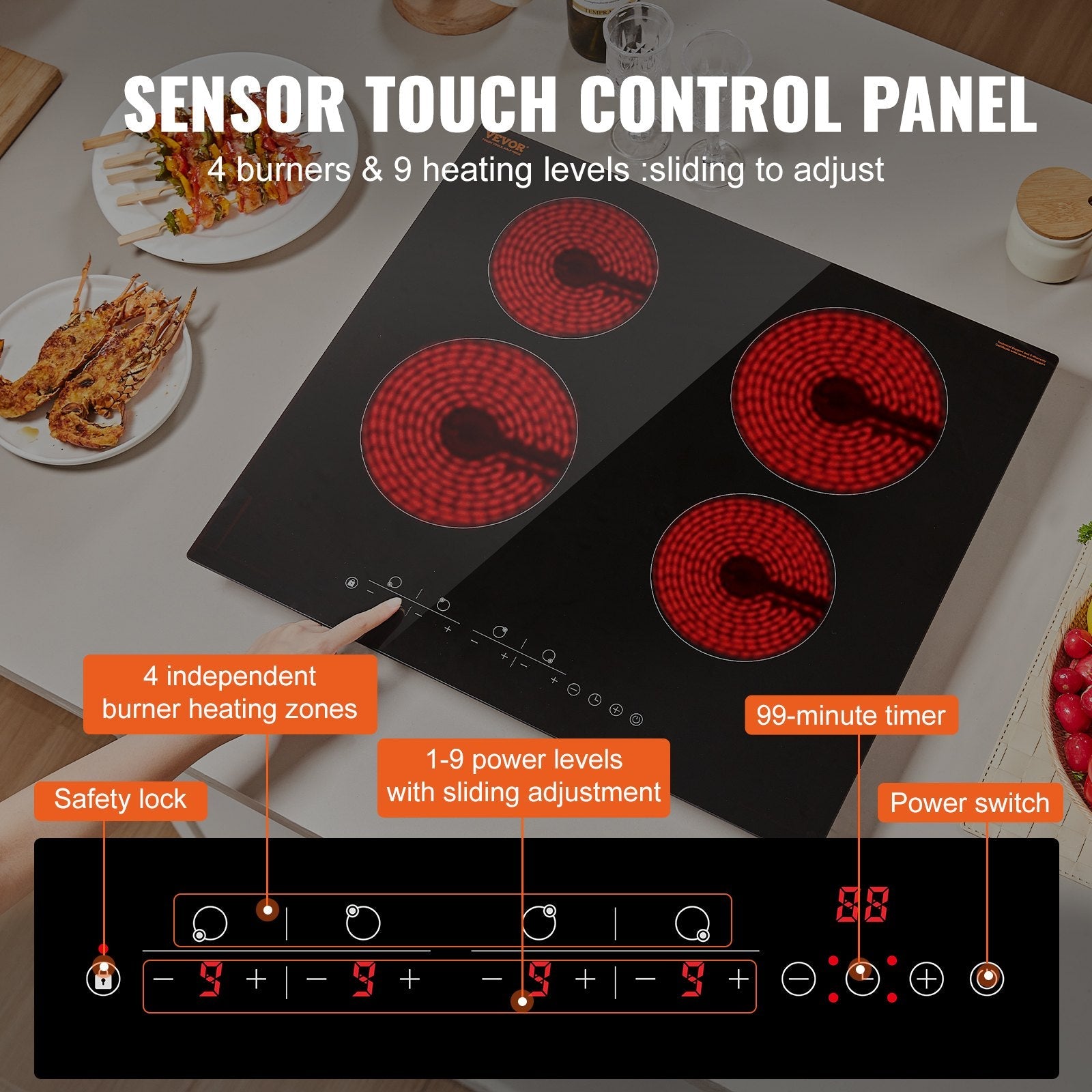 Built - in Electric Cooktop Radiant Ceramic Cooktop 4 Burners 23.2x20.5 inch - Appliances > Kitchen Appliances > Cooktops & Stoves - Rivercity House & Home Co. (ABN 18 642 972 209) - Affordable Modern Furniture Australia