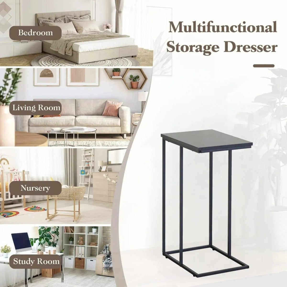 C-Shape 2-Tier Side Table with Metal Frame - Black - Furniture > Sofas > Sofa Accessories - Rivercity House & Home Co. (ABN 18 642 972 209) - Affordable Modern Furniture Australia