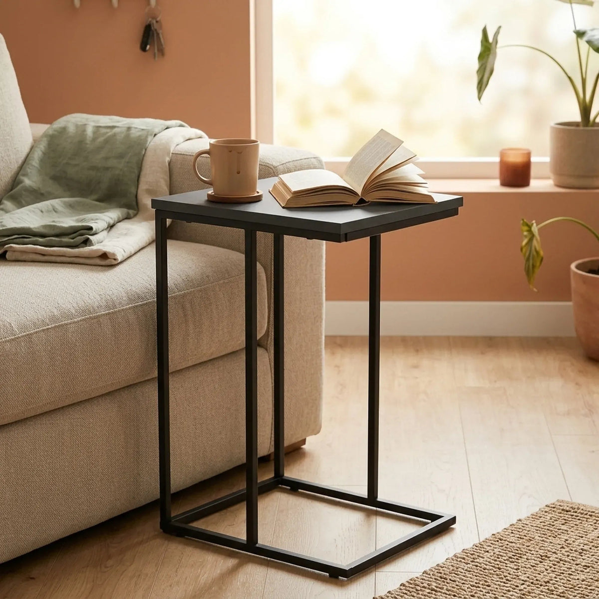 C-Shape 2-Tier Side Table with Metal Frame - Black - Furniture > Sofas > Sofa Accessories - Rivercity House & Home Co. (ABN 18 642 972 209) - Affordable Modern Furniture Australia