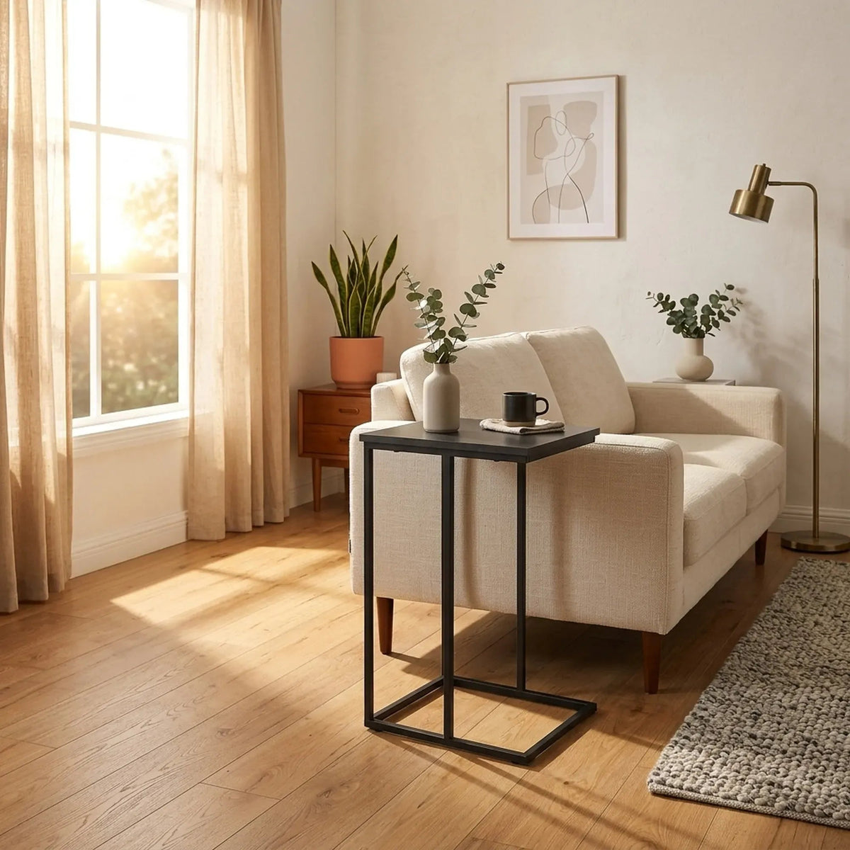C-Shape 2-Tier Side Table with Metal Frame - Black - Furniture > Sofas > Sofa Accessories - Rivercity House & Home Co. (ABN 18 642 972 209) - Affordable Modern Furniture Australia
