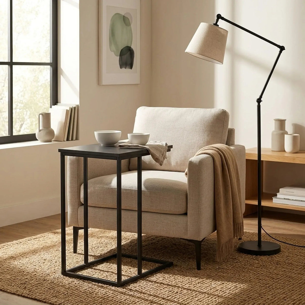 C-Shape 2-Tier Side Table with Metal Frame - Black - Furniture > Sofas > Sofa Accessories - Rivercity House & Home Co. (ABN 18 642 972 209) - Affordable Modern Furniture Australia