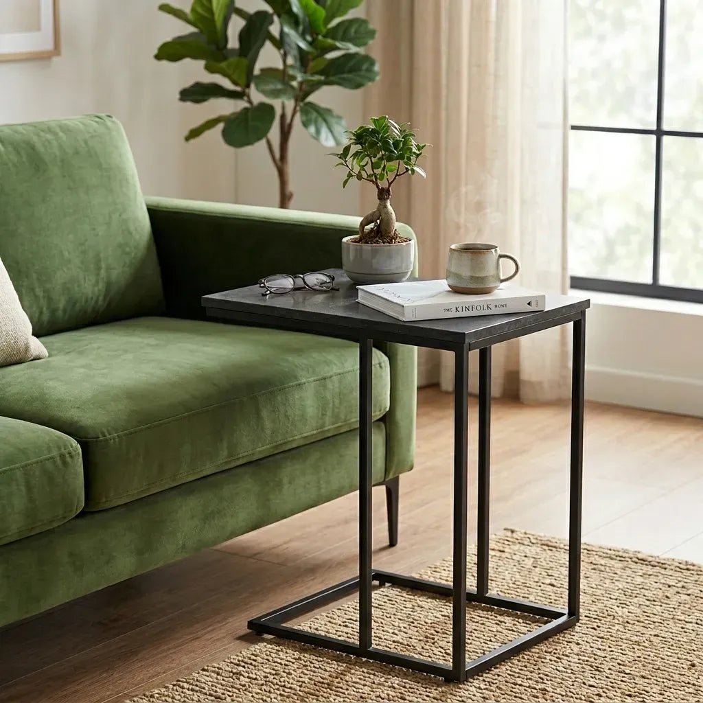 C-Shape 2-Tier Side Table with Metal Frame - Black - Furniture > Sofas > Sofa Accessories - Rivercity House & Home Co. (ABN 18 642 972 209) - Affordable Modern Furniture Australia