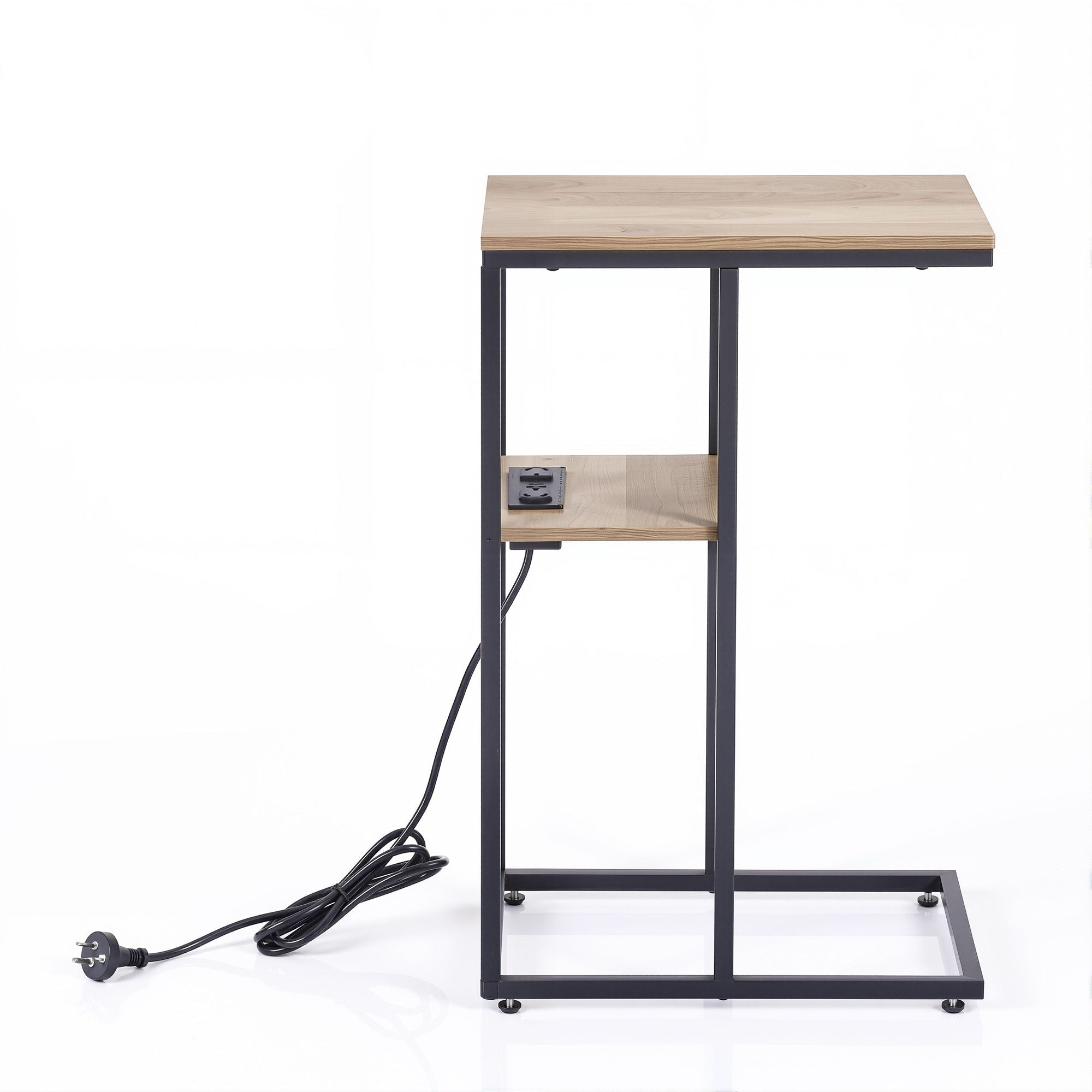 C - Shaped End Table Charging Station 2 - Tier Side Coffee Table Bedside Wood - Furniture > Living Room > Coffee Tables - Rivercity House & Home Co. (ABN 18 642 972 209) - Affordable Modern Furniture Australia