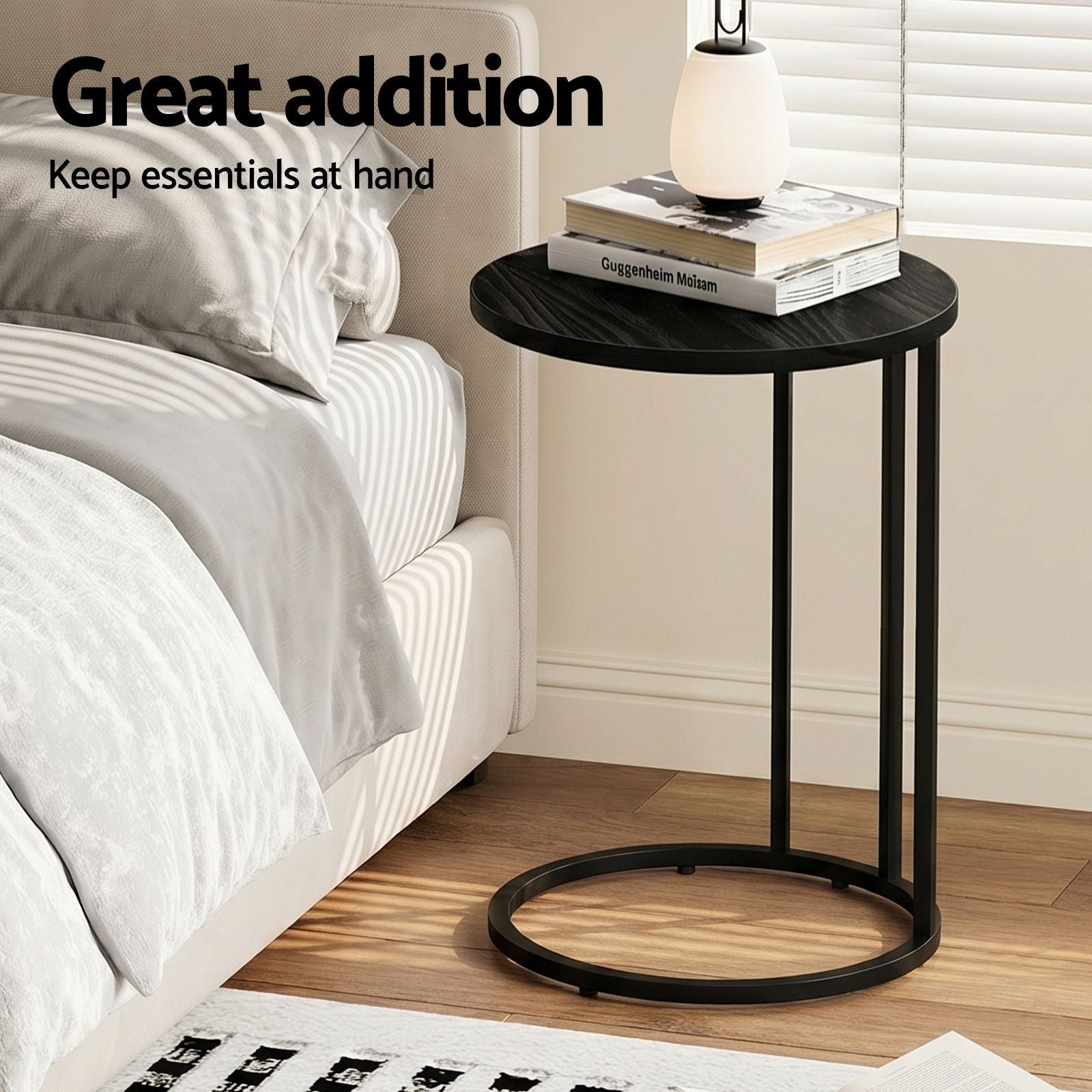 C Shaped End Table Set of 2 Coffee Table Side Table Round Black - Furniture > Living Room > Coffee Tables - Rivercity House & Home Co. (ABN 18 642 972 209) - Affordable Modern Furniture Australia