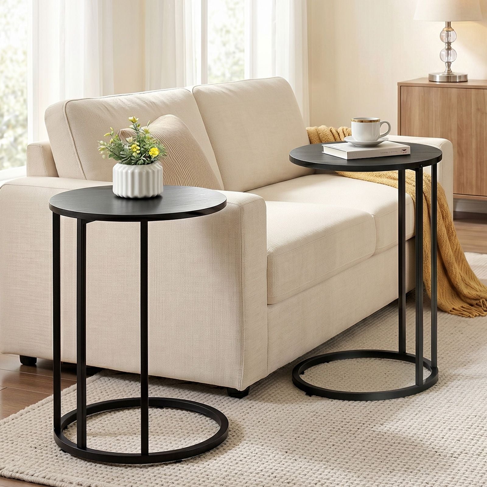 C Shaped End Table Set of 2 Coffee Table Side Table Round Black - Furniture > Living Room > Coffee Tables - Rivercity House & Home Co. (ABN 18 642 972 209) - Affordable Modern Furniture Australia