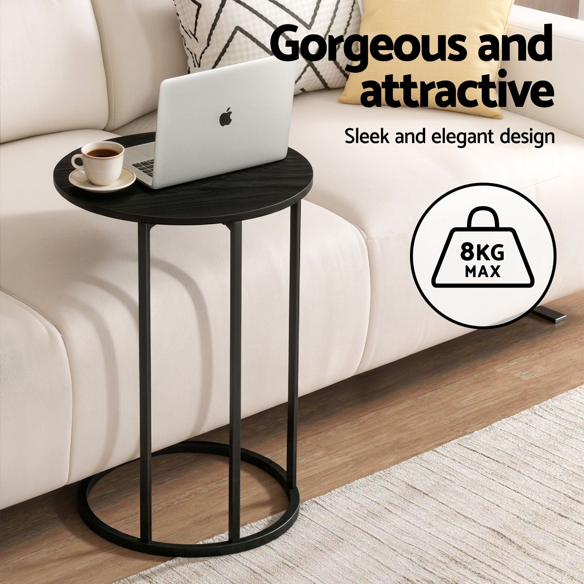 C Shaped End Table Set of 2 Coffee Table Side Table Round Black - Furniture > Living Room > Coffee Tables - Rivercity House & Home Co. (ABN 18 642 972 209) - Affordable Modern Furniture Australia