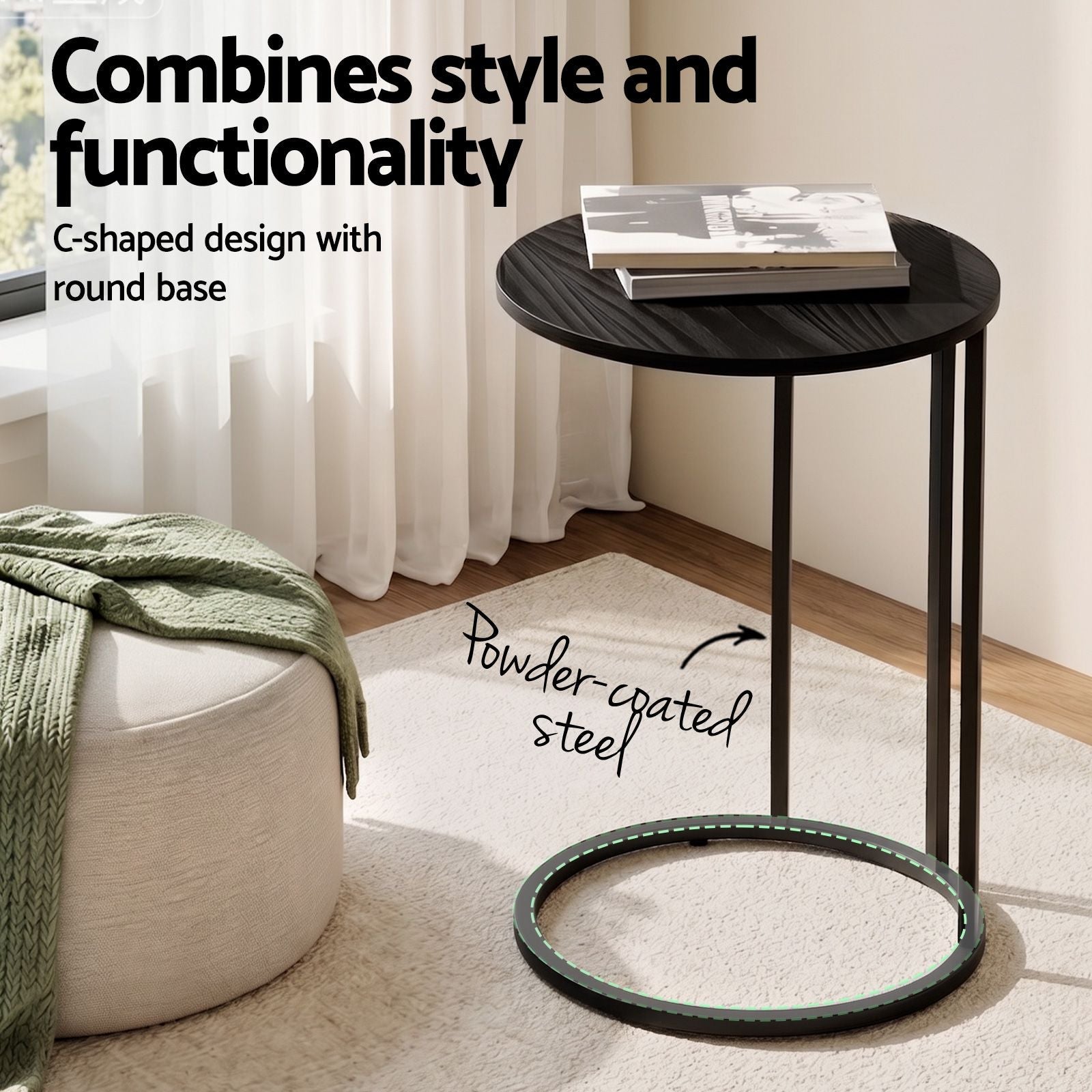 C Shaped End Table Set of 2 Coffee Table Side Table Round Black - Furniture > Living Room > Coffee Tables - Rivercity House & Home Co. (ABN 18 642 972 209) - Affordable Modern Furniture Australia