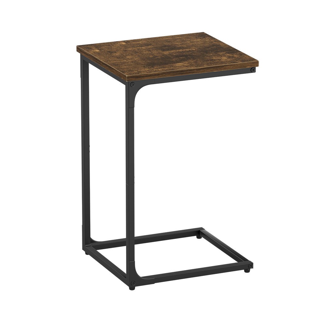 C - Shaped Industrial Side Sofa Coffee End Table with Wheels - Brown and Black - Rivercity House & Home Co. (ABN 18 642 972 209) - Affordable Modern Furniture Australia