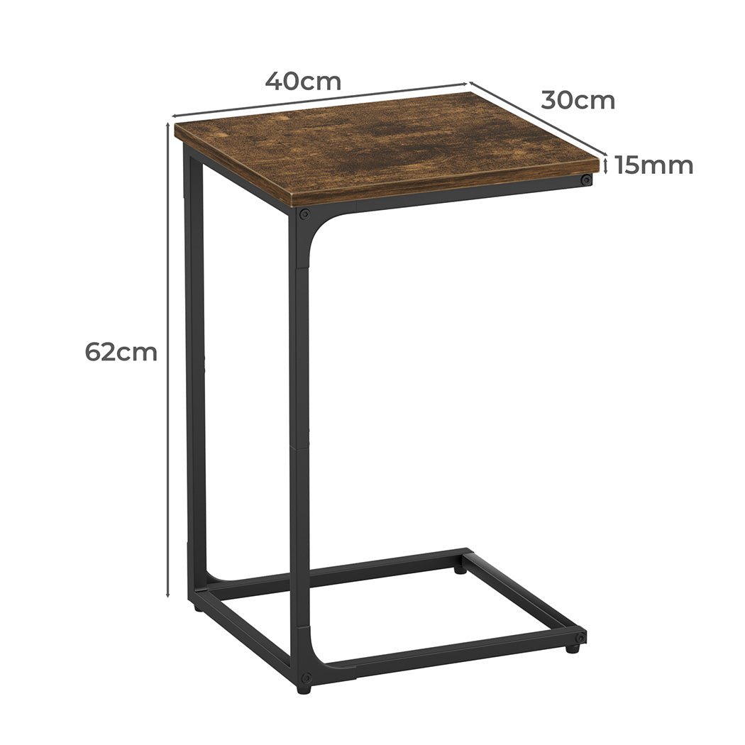 C - Shaped Industrial Side Sofa Coffee End Table with Wheels - Brown and Black - Rivercity House & Home Co. (ABN 18 642 972 209) - Affordable Modern Furniture Australia