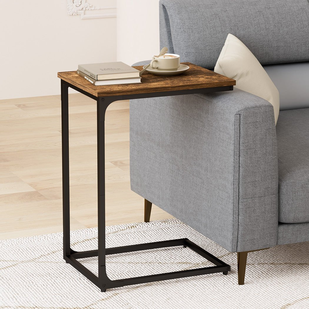 C - Shaped Industrial Side Sofa Coffee End Table with Wheels - Brown and Black - Rivercity House & Home Co. (ABN 18 642 972 209) - Affordable Modern Furniture Australia