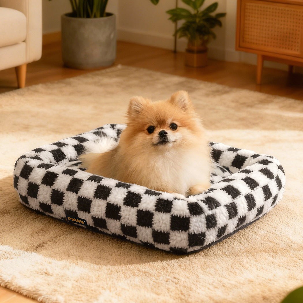 Calming Plush Dog Bed with Raised Edges and Washable Cover - Black & White - Rivercity House & Home Co. (ABN 18 642 972 209) - Affordable Modern Furniture Australia