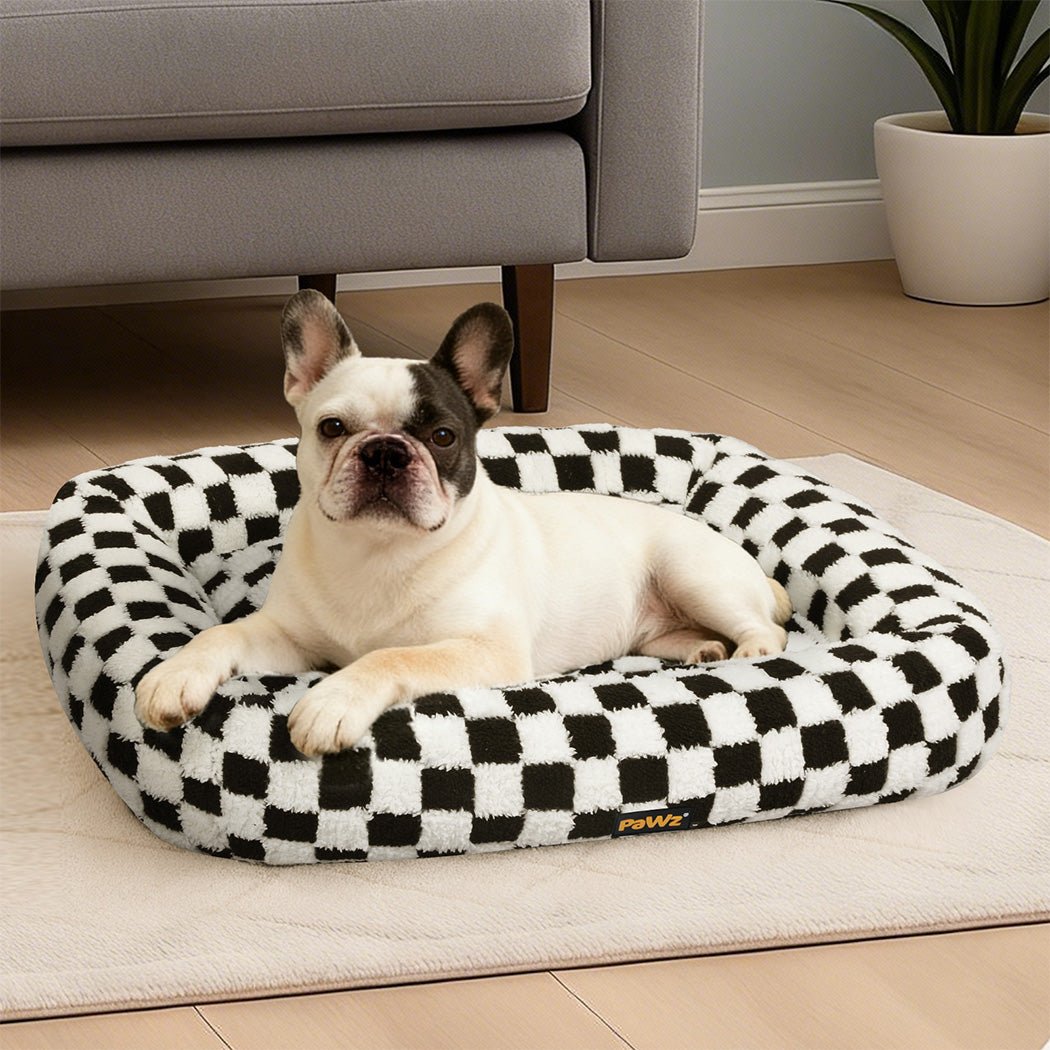 Calming Plush Dog Bed with Raised Edges and Washable Cover - Black & White - Rivercity House & Home Co. (ABN 18 642 972 209) - Affordable Modern Furniture Australia