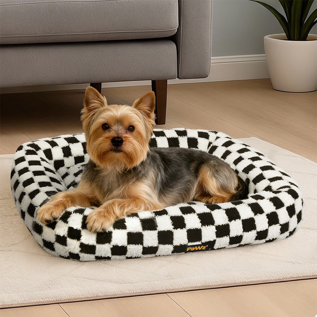 Calming Plush Dog Bed with Raised Edges and Washable Cover - Black & White - Rivercity House & Home Co. (ABN 18 642 972 209) - Affordable Modern Furniture Australia