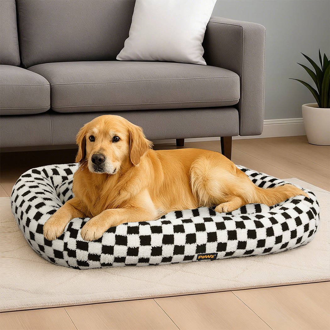 Calming Plush Dog Bed with Washable Cover and Non - Slip Base - Black & White - Rivercity House & Home Co. (ABN 18 642 972 209) - Affordable Modern Furniture Australia