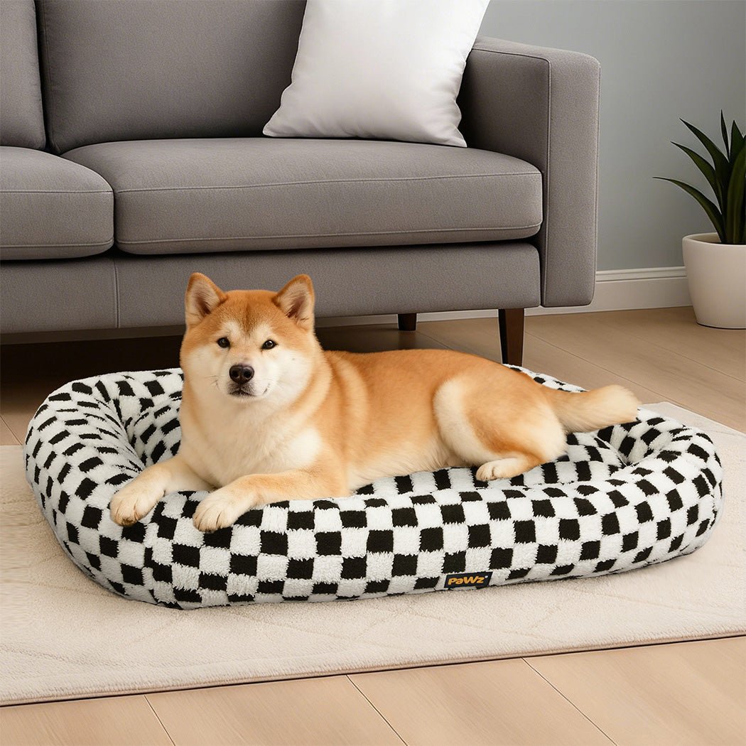 Calming Plush Dog Bed with Washable Cover - Black & White - Rivercity House & Home Co. (ABN 18 642 972 209) - Affordable Modern Furniture Australia