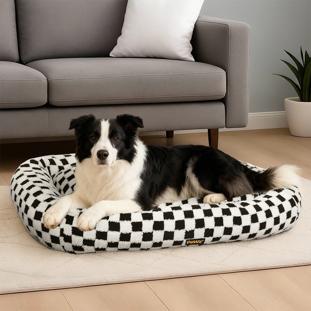 Calming Plush Dog Bed with Washable Cover - Black & White - Rivercity House & Home Co. (ABN 18 642 972 209) - Affordable Modern Furniture Australia