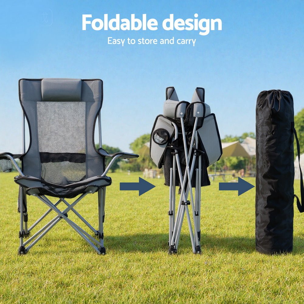 Camping Chair Adjustable Reclining Portable Outdoor Folding Chair Grey - Furniture > Outdoor > Outdoor Chairs - Rivercity House & Home Co. (ABN 18 642 972 209) - Affordable Modern Furniture Australia