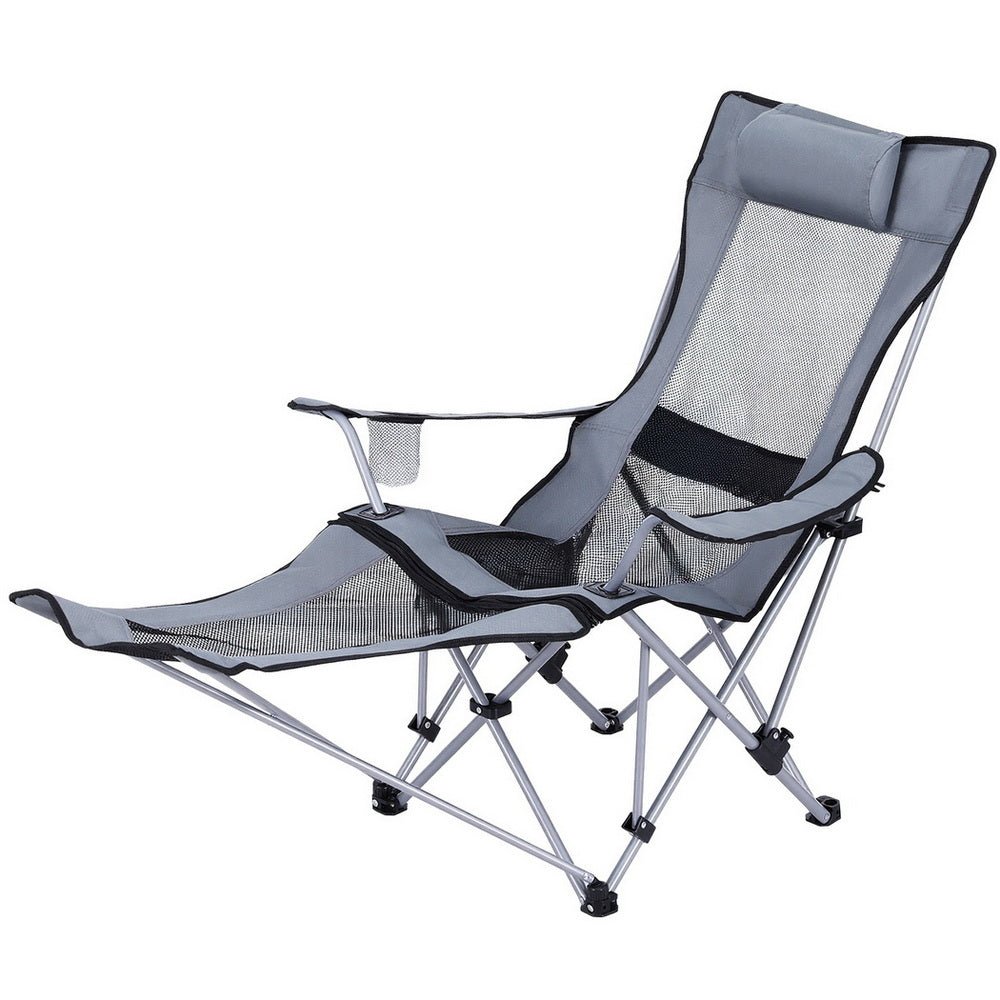 Camping Chair Adjustable Reclining Portable Outdoor Folding Chair Grey - Furniture > Outdoor > Outdoor Chairs - Rivercity House & Home Co. (ABN 18 642 972 209) - Affordable Modern Furniture Australia