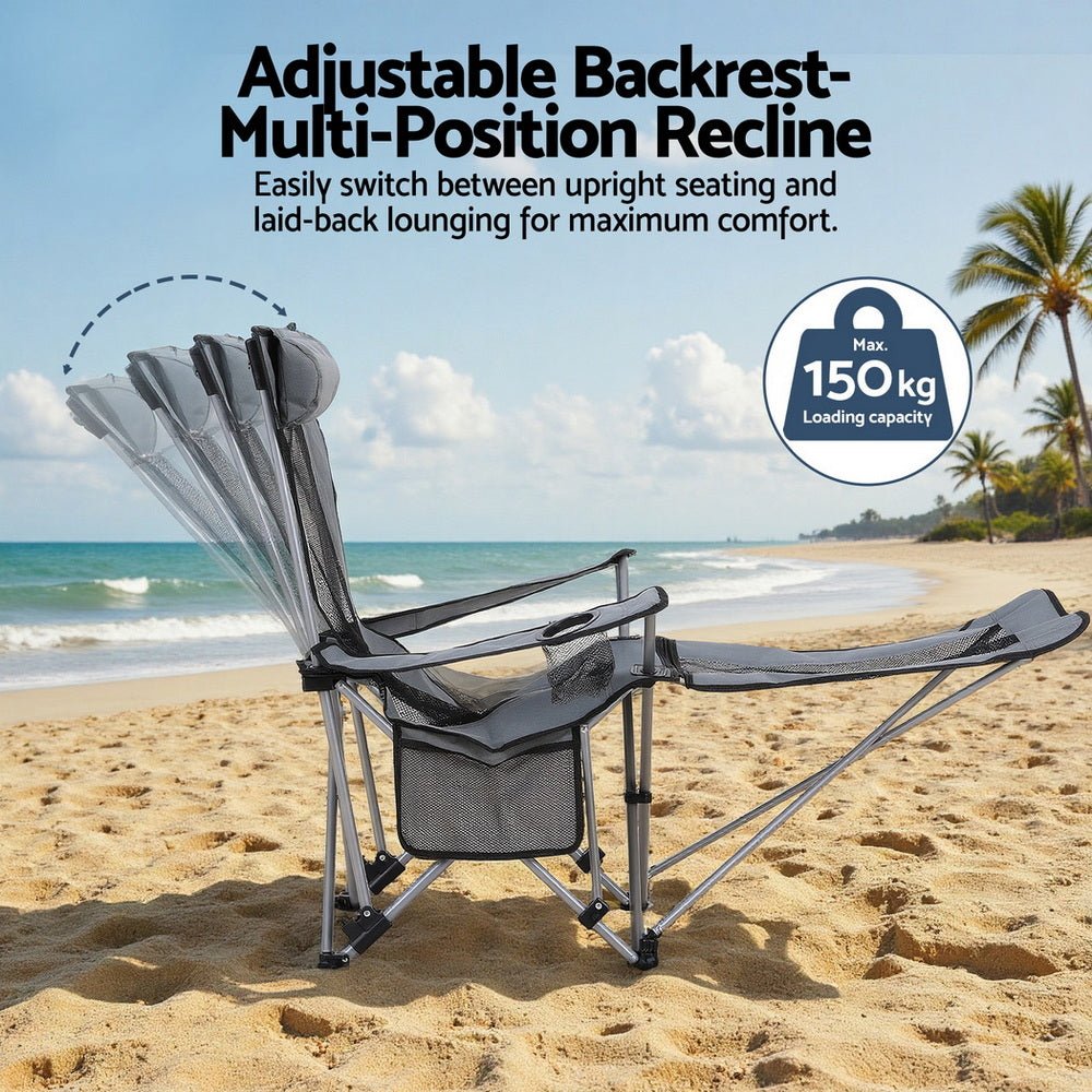 Camping Chair Adjustable Reclining Portable Outdoor Folding Chair Grey - Furniture > Outdoor > Outdoor Chairs - Rivercity House & Home Co. (ABN 18 642 972 209) - Affordable Modern Furniture Australia