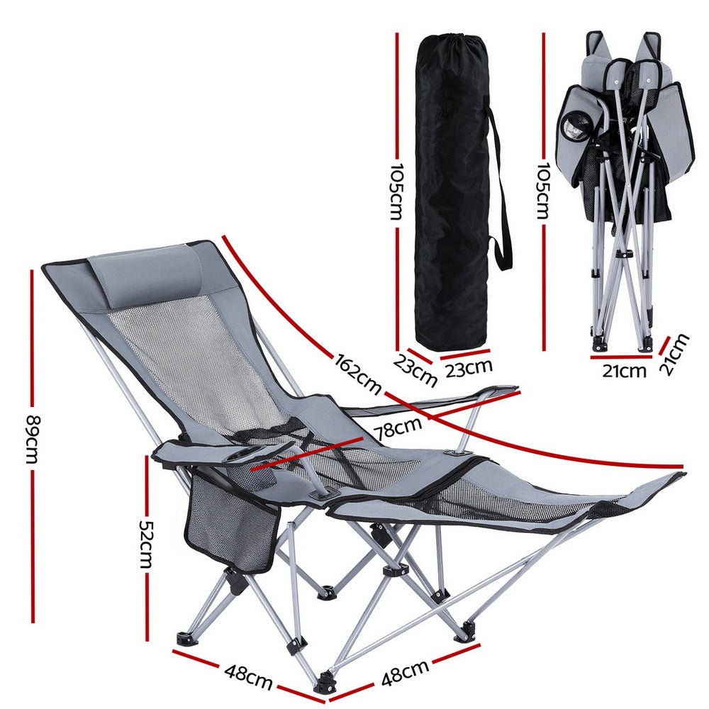 Camping Chair Adjustable Reclining Portable Outdoor Folding Chair Grey - Furniture > Outdoor > Outdoor Chairs - Rivercity House & Home Co. (ABN 18 642 972 209) - Affordable Modern Furniture Australia