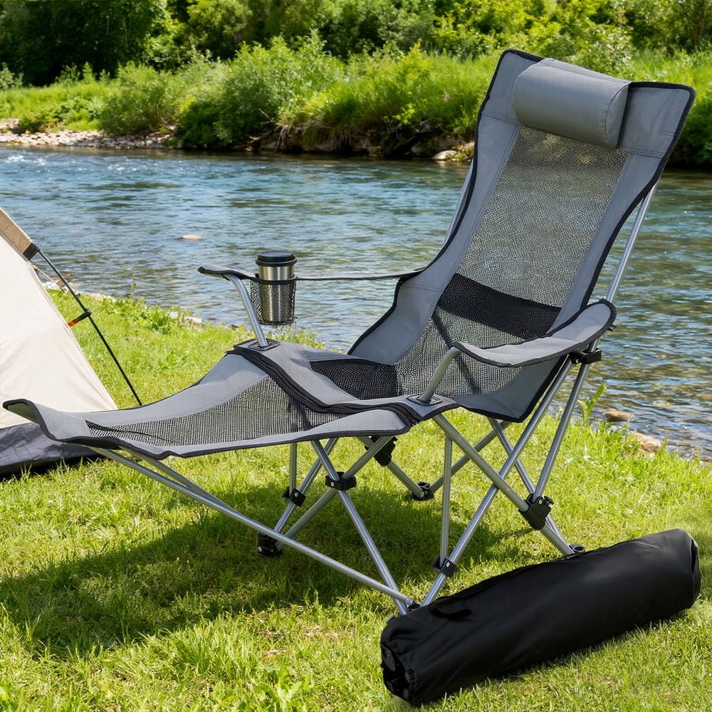 Camping Chair Adjustable Reclining Portable Outdoor Folding Chair Grey - Furniture > Outdoor > Outdoor Chairs - Rivercity House & Home Co. (ABN 18 642 972 209) - Affordable Modern Furniture Australia